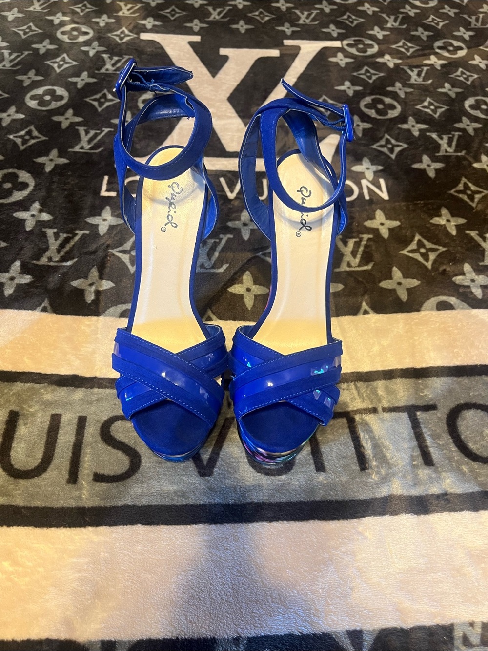 Qupid Royal Blue Ankle-Strap High Heels